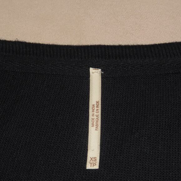 Free People Navy Mixed Media Light Magic Henley Balloon Sleeve Top - Picture 10 of 12